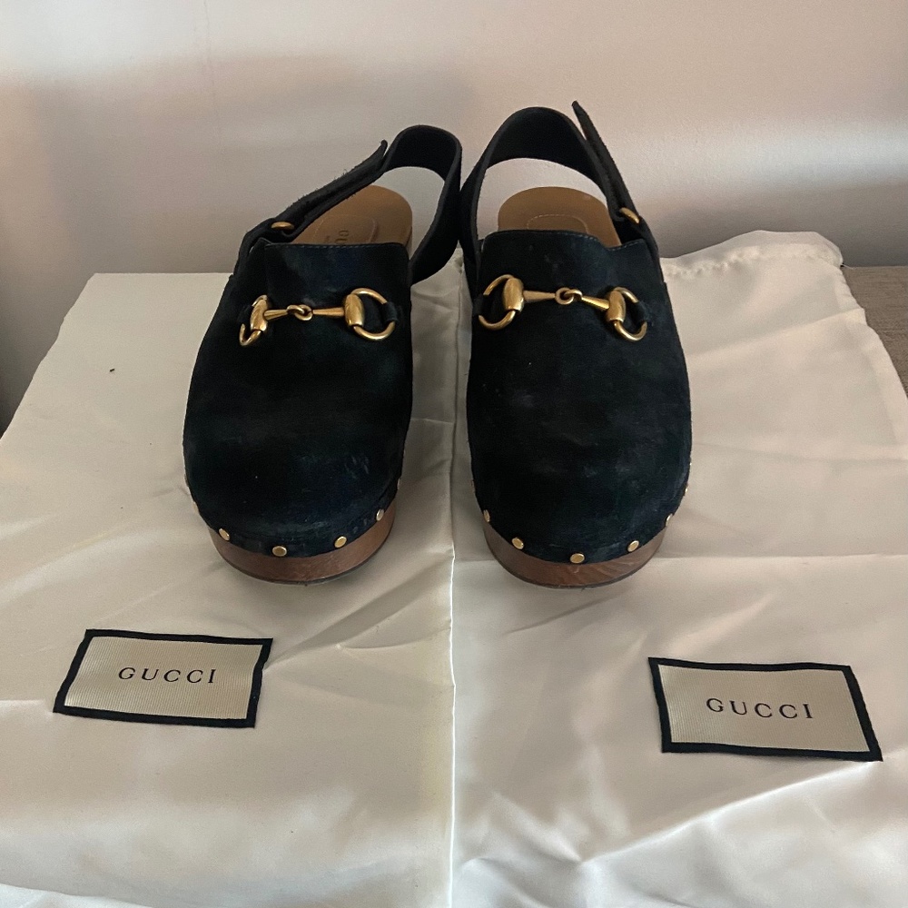 Gucci black suede clogs